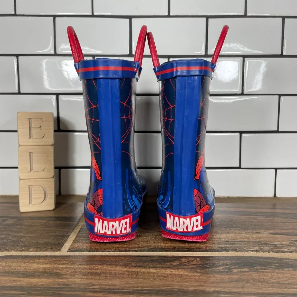 Marvel Comics Unisex Kids Spiderman Multicolor Pull On Mid Calf Rain Boots Sz 6